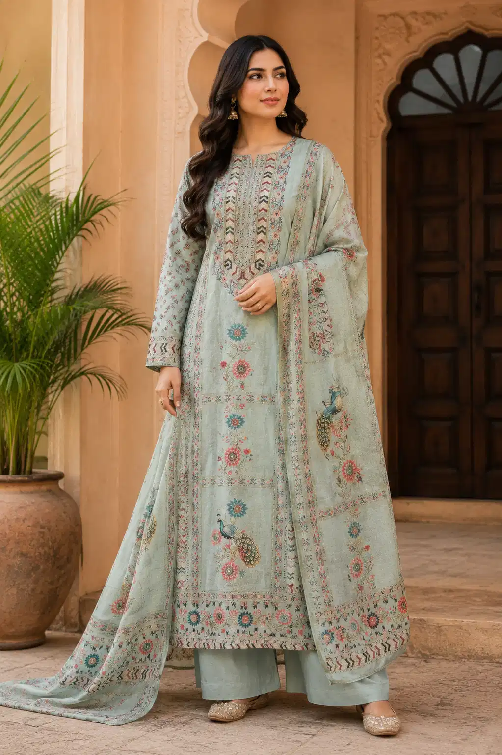 morbagh-pastel-silk-unstitched-suit-with-peacock-digital-print